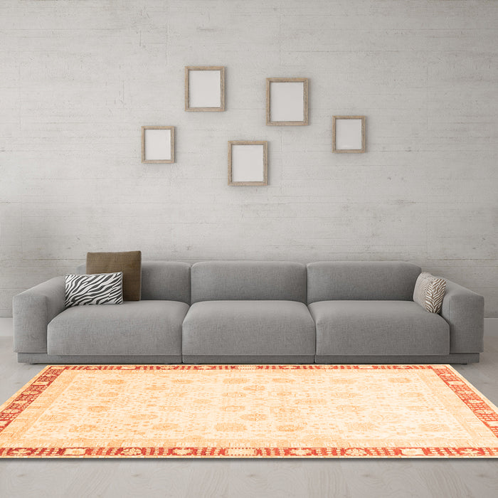 Machine Washable Oriental Orange Traditional Area Rugs in a Living Room, wshabs3678org
