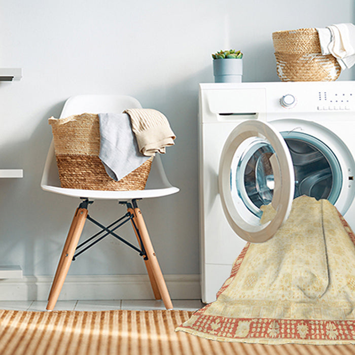 Machine Washable Abstract Yellow Rug in a Washing Machine, wshabs3678