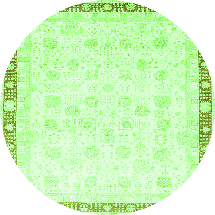 Round Machine Washable Oriental Green Traditional Area Rugs, wshabs3678grn
