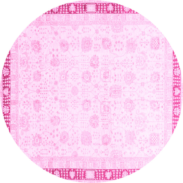 Round Machine Washable Oriental Pink Traditional Rug, wshabs3678pnk
