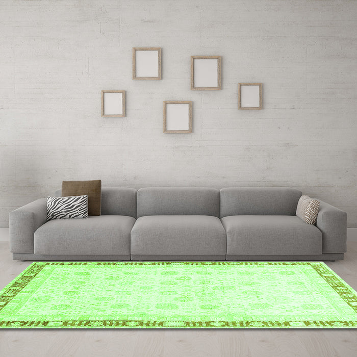 Machine Washable Oriental Green Traditional Area Rugs in a Living Room,, wshabs3678grn