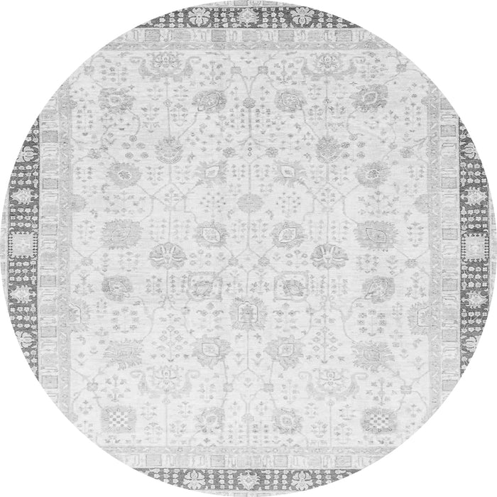 Round Machine Washable Oriental Gray Traditional Rug, wshabs3678gry