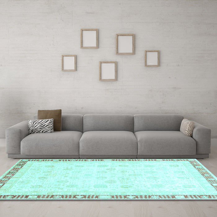 Machine Washable Oriental Light Blue Traditional Rug in a Living Room, wshabs3678lblu