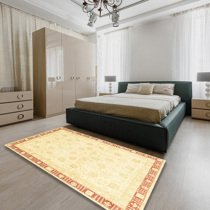 Machine Washable Abstract Yellow Rug in a Bedroom, wshabs3678