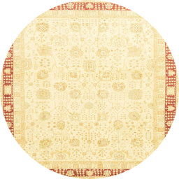 Round Abstract Yellow Oriental Rug, abs3678