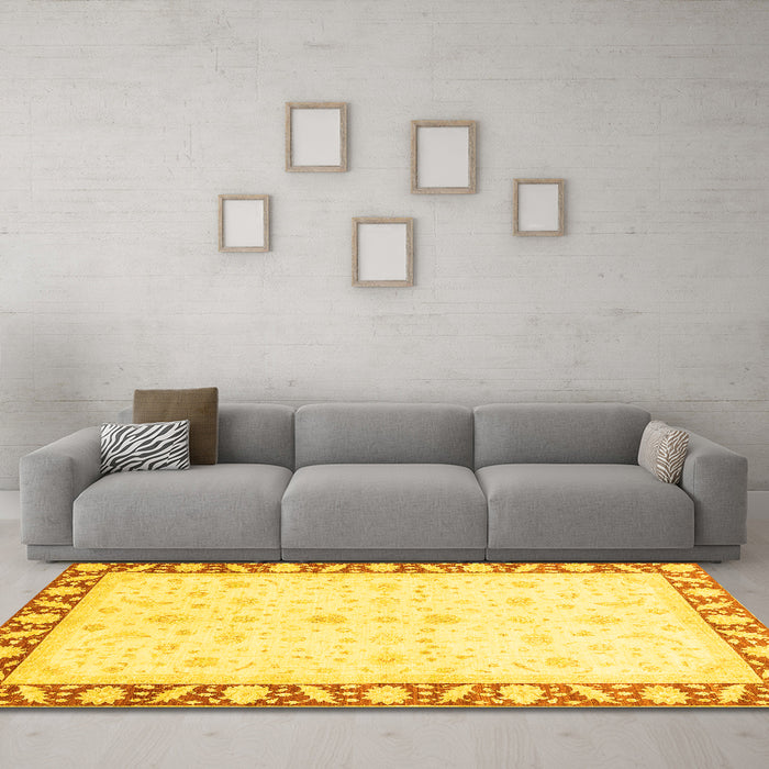 Machine Washable Abstract Yellow Modern Rug in a Living Room, wshabs3679yw