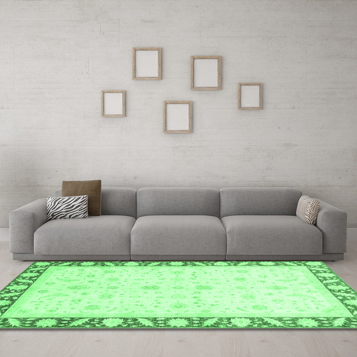 Machine Washable Abstract Emerald Green Modern Area Rugs in a Living Room,, wshabs3679emgrn