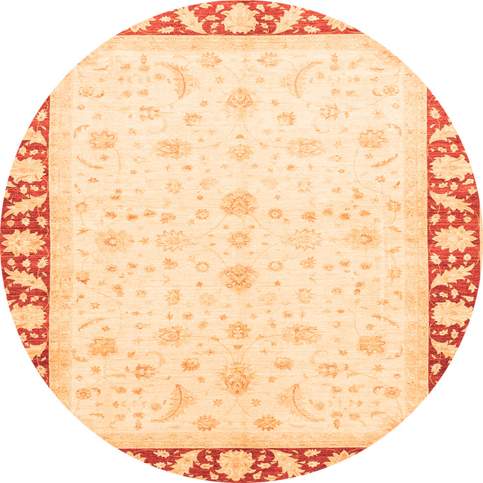 Round Machine Washable Abstract Orange Modern Area Rugs, wshabs3679org