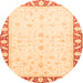 Round Machine Washable Abstract Orange Modern Area Rugs, wshabs3679org