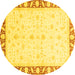 Round Machine Washable Abstract Yellow Modern Rug, wshabs3679yw