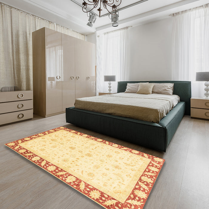 Abstract Sun Yellow Modern Rug in a Bedroom, abs3679