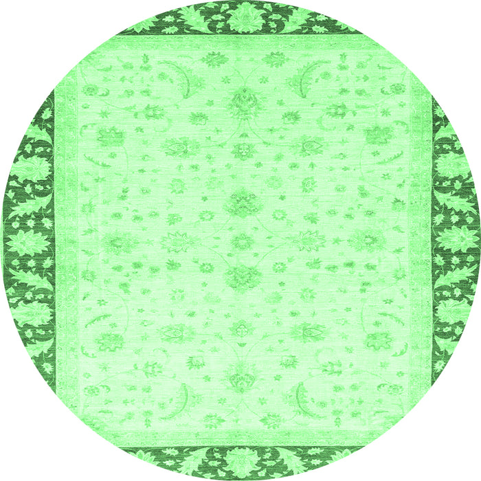 Round Machine Washable Abstract Emerald Green Modern Area Rugs, wshabs3679emgrn