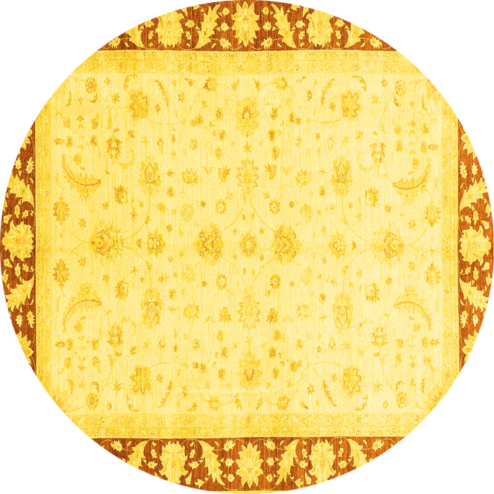 Round Abstract Yellow Modern Rug, abs3679yw