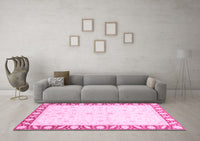 Machine Washable Abstract Pink Modern Rug, wshabs3679pnk