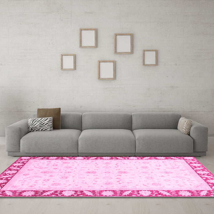Machine Washable Abstract Pink Modern Rug in a Living Room, wshabs3679pnk
