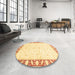 Round Machine Washable Abstract Sun Yellow Rug in a Office, wshabs3679