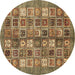 Round Abstract Brown Modern Rug, abs367brn