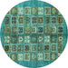 Round Machine Washable Abstract Turquoise Modern Area Rugs, wshabs367turq