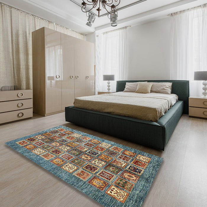 Abstract Dark Brown Modern Rug in a Bedroom, abs367
