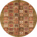 Round Machine Washable Abstract Orange Modern Area Rugs, wshabs367org