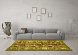 Machine Washable Abstract Yellow Modern Rug in a Living Room, wshabs367yw