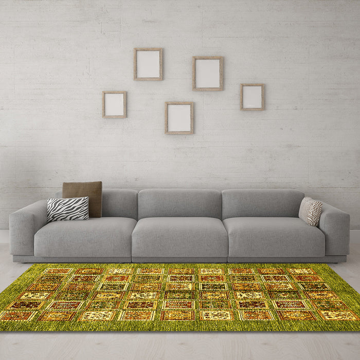 Machine Washable Abstract Yellow Modern Rug in a Living Room, wshabs367yw