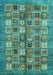 Machine Washable Abstract Turquoise Modern Area Rugs, wshabs367turq