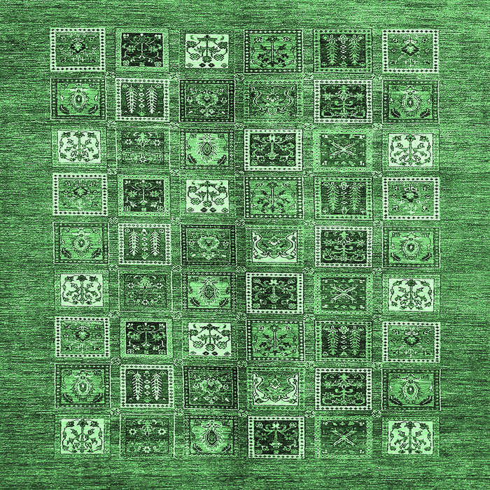 Square Machine Washable Abstract Emerald Green Modern Area Rugs, wshabs367emgrn