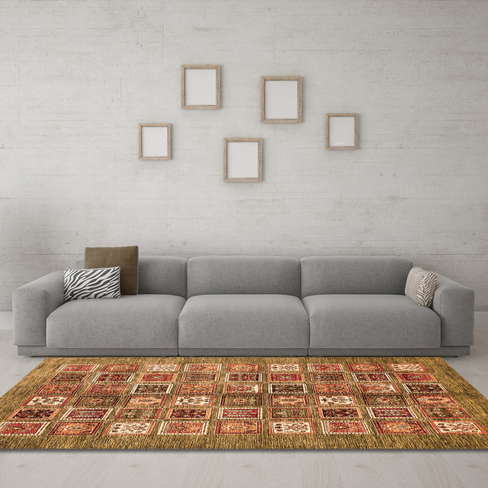 Machine Washable Abstract Orange Modern Area Rugs in a Living Room, wshabs367org