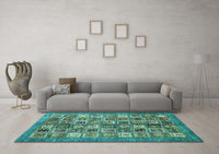 Machine Washable Abstract Turquoise Modern Rug, wshabs367turq