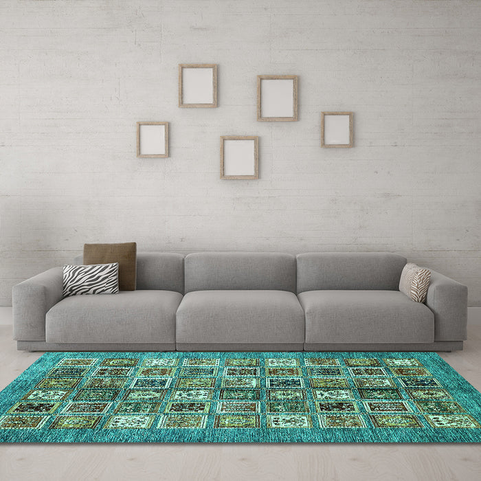 Machine Washable Abstract Turquoise Modern Area Rugs in a Living Room,, wshabs367turq