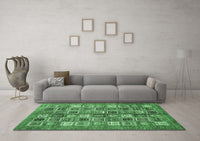 Machine Washable Abstract Emerald Green Modern Rug, wshabs367emgrn