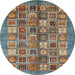 Round Machine Washable Abstract Dark Brown Rug, wshabs367