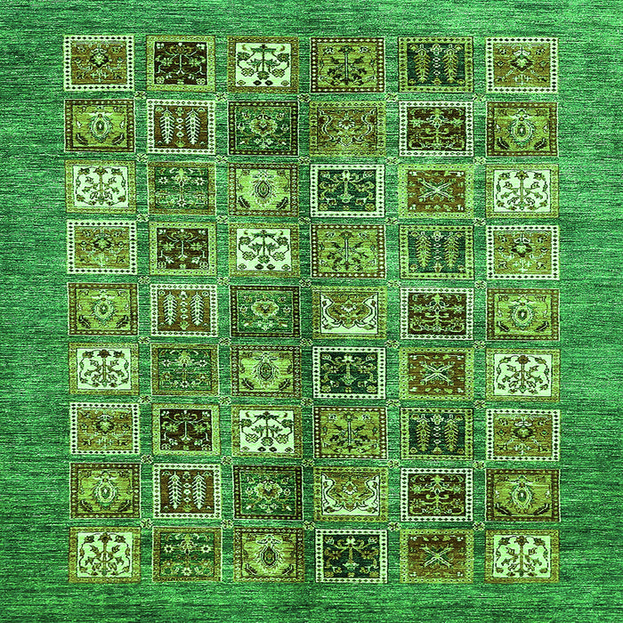Square Machine Washable Abstract Green Modern Area Rugs, wshabs367grn