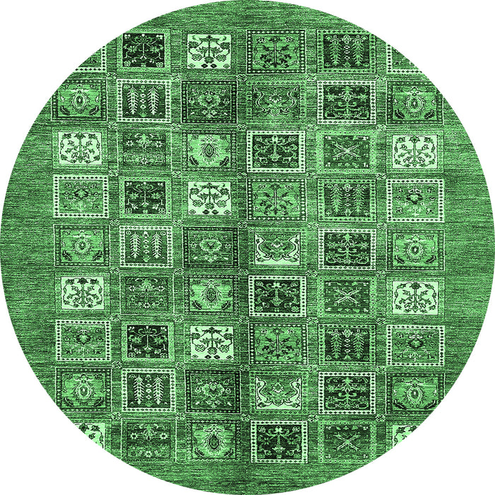 Round Machine Washable Abstract Emerald Green Modern Area Rugs, wshabs367emgrn