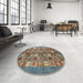 Round Abstract Dark Brown Modern Rug in a Office, abs367