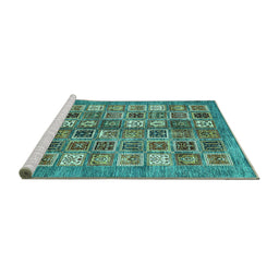 Sideview of Machine Washable Abstract Turquoise Modern Area Rugs, wshabs367turq