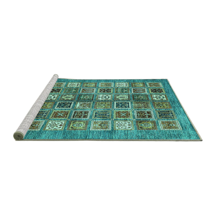 Sideview of Machine Washable Abstract Turquoise Modern Area Rugs, wshabs367turq