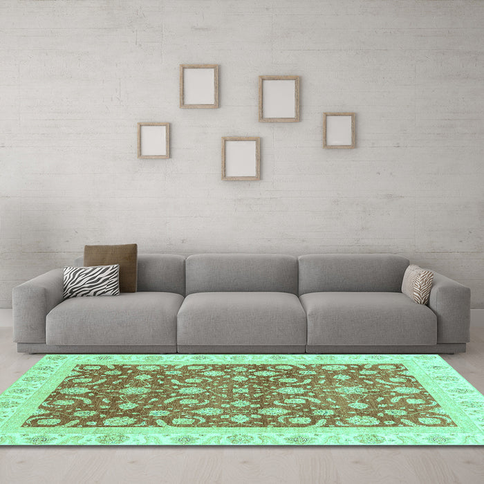 Machine Washable Oriental Turquoise Traditional Area Rugs in a Living Room,, wshabs3680turq