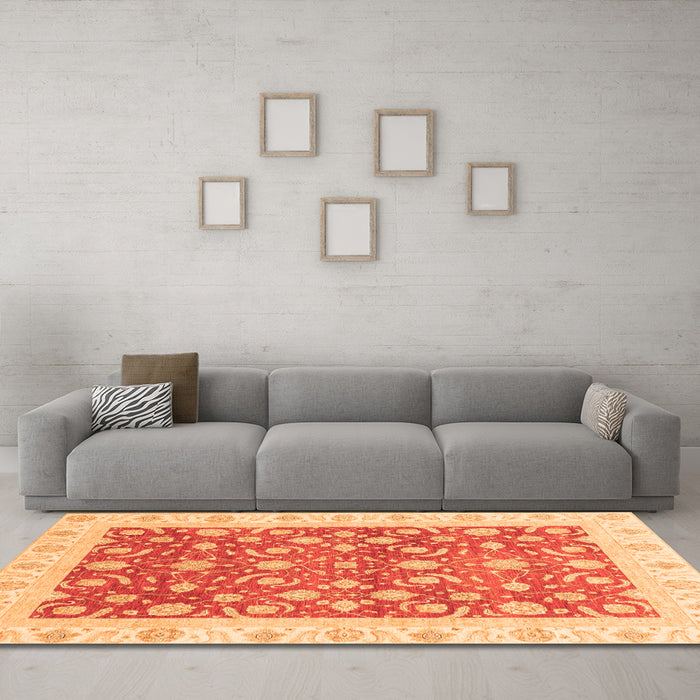 Machine Washable Oriental Orange Traditional Area Rugs in a Living Room, wshabs3680org