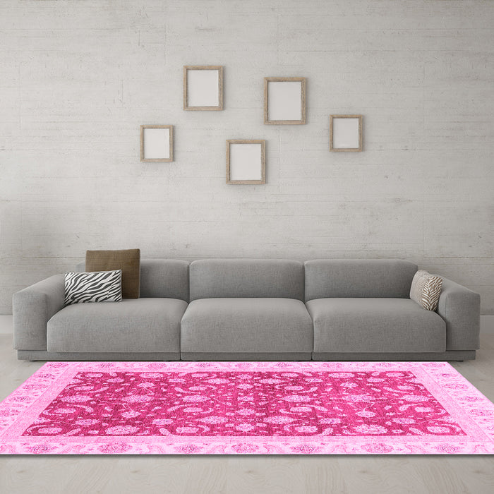 Machine Washable Oriental Pink Traditional Rug in a Living Room, wshabs3680pnk