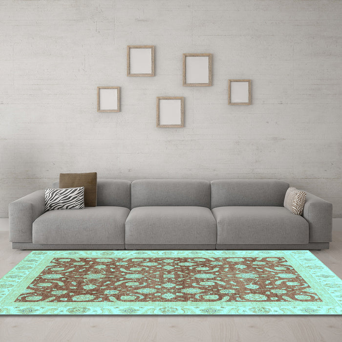 Machine Washable Oriental Light Blue Traditional Rug in a Living Room, wshabs3680lblu