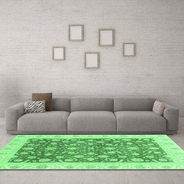 Machine Washable Oriental Emerald Green Traditional Area Rugs in a Living Room,, wshabs3680emgrn