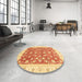 Round Abstract Orange Red Oriental Rug in a Office, abs3680