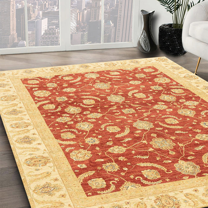 Abstract Orange Red Oriental Rug in Family Room, abs3680