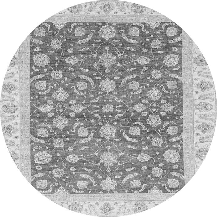 Round Machine Washable Oriental Gray Traditional Rug, wshabs3680gry