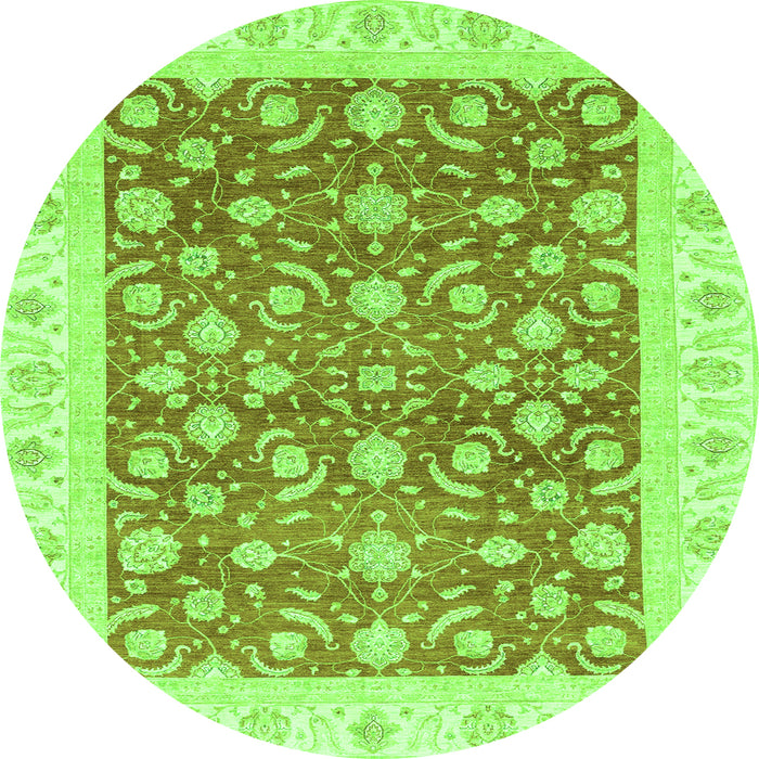 Round Machine Washable Oriental Green Traditional Area Rugs, wshabs3680grn