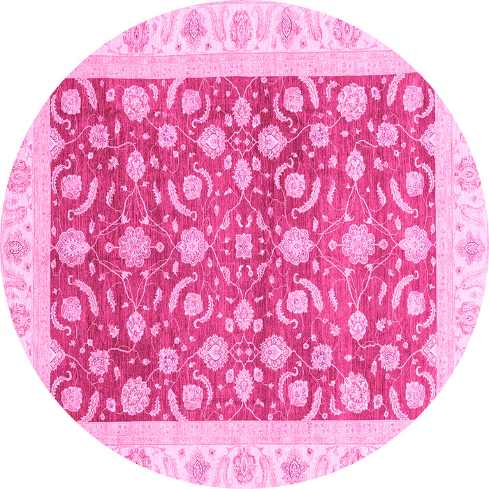 Round Machine Washable Oriental Pink Traditional Rug, wshabs3680pnk