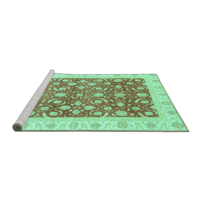 Sideview of Machine Washable Oriental Turquoise Traditional Area Rugs, wshabs3680turq