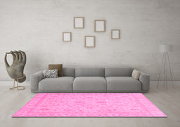 Machine Washable Oriental Pink Traditional Rug in a Living Room, wshabs3681pnk